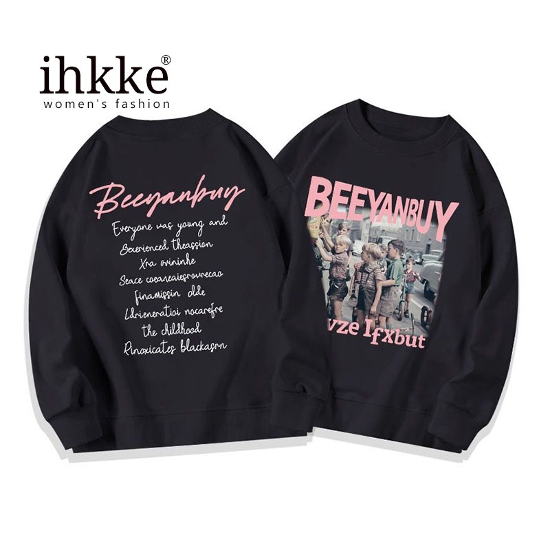 Áo sweater Ihkke dáng rộng phong cách retro Mỹ cho nữ