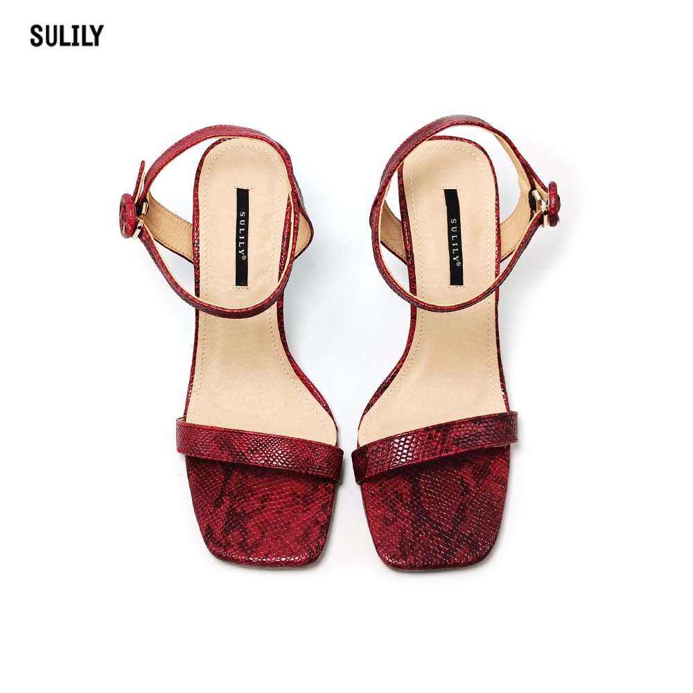 Giày Sandal Gót Nhọn Da Rắn Sulily SG1-II21DO Màu Đỏ