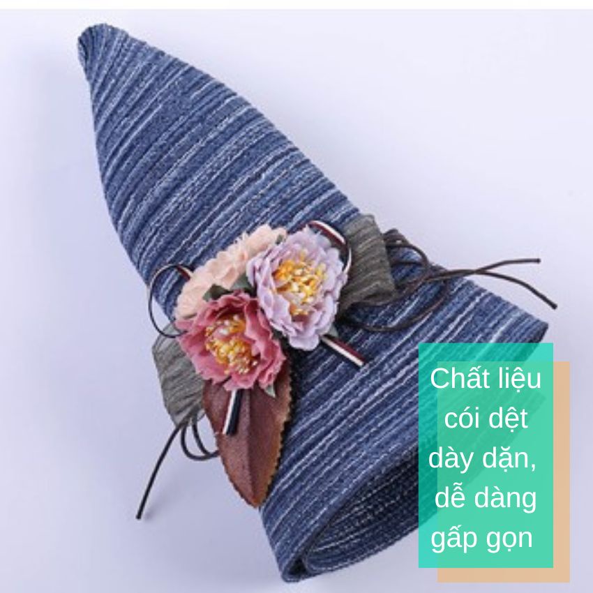 Mũ nón cói sọc kết hoa nữ tính