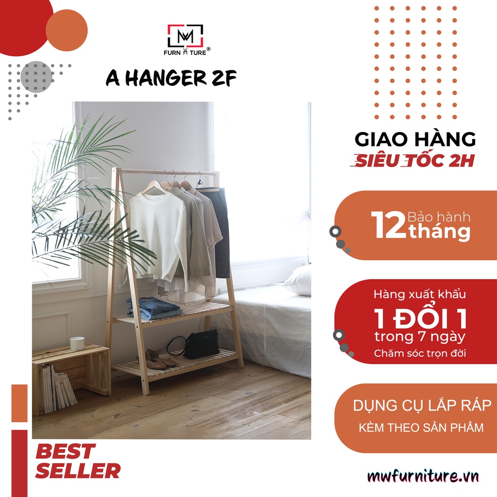 GIÁ TREO QUẦN ÁO CHỮ A HÀN QUỐC 2 TẦNG (MÀU GỖ) - A HANGER 2F - NỘI THẤT CĂN HỘ