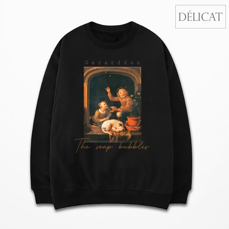 Áo sweater hoạ tiết vintage (màu cam)
