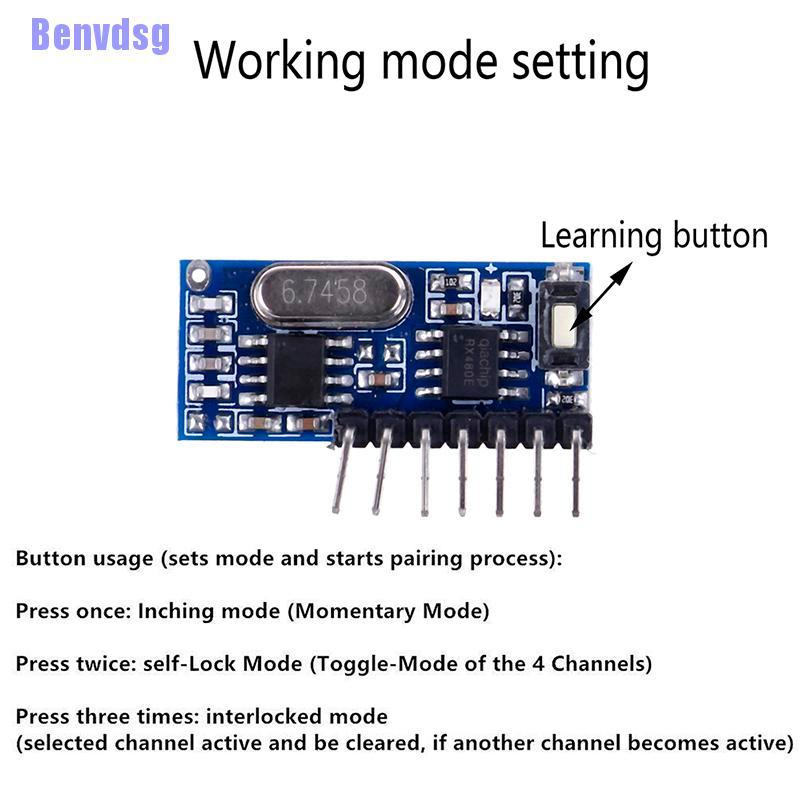 Benvdsg> 433Mhz Wireless RF 4 Channel Output Receiver Module and Transmitter EV1527 Code