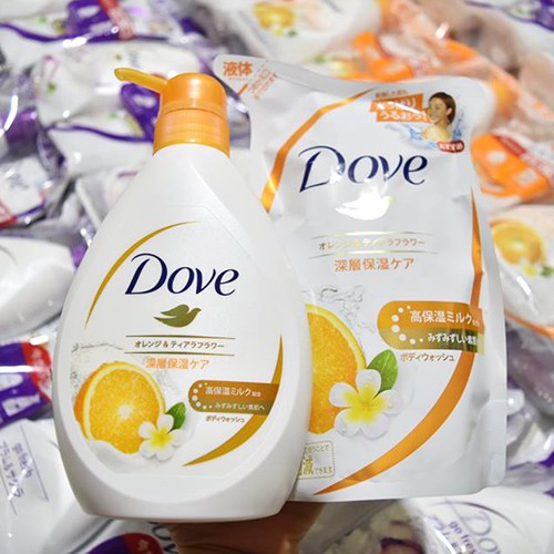 Sữa tắm dưỡng ẩm Dove set 2 màu cam ( gồm 1 chai 380g và 1 túi 360g)