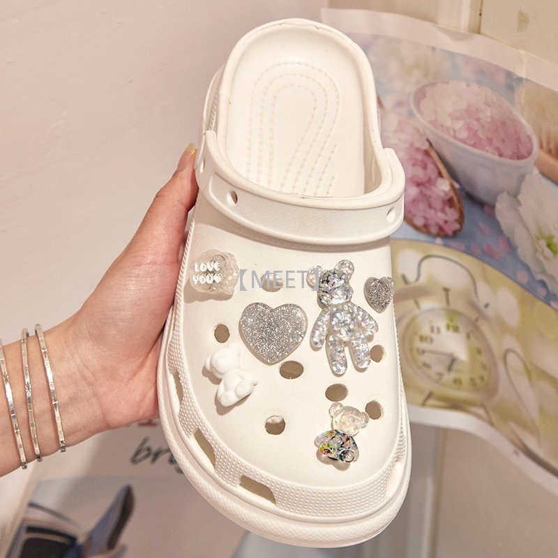 [MEET] Phụ Kiện Khóa Cài Giày Crocs DIY Hình Gấu Hoạt Hình Và Hoa Lấp Lánh Trang Trí Giày