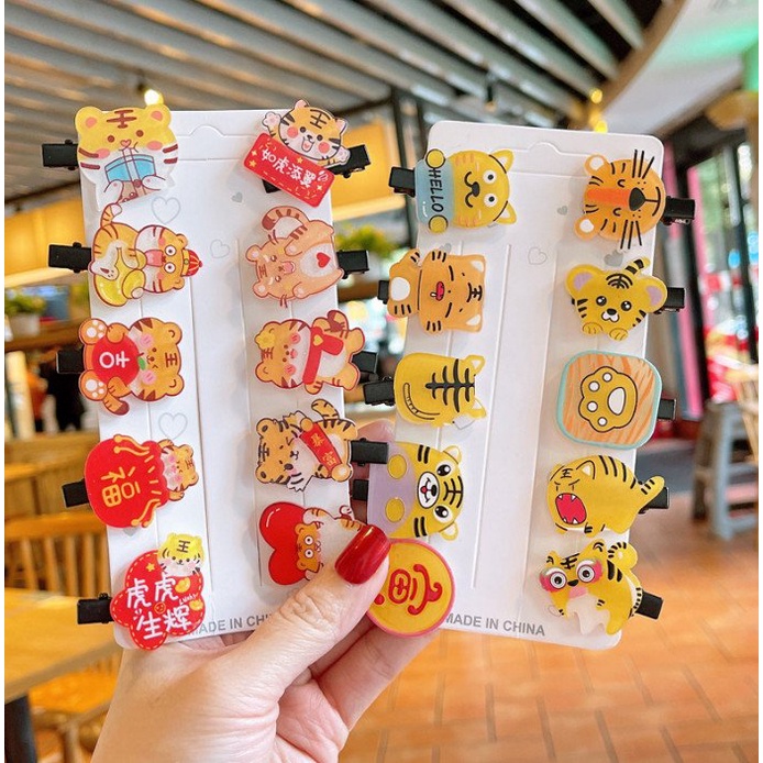 SÉT 10 KẸP TÓC NHỰA HỔ ĐÁNG YÊU CHO BÉ GÁI