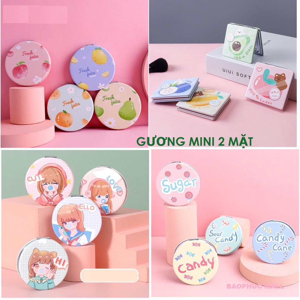 Gương Mini 2 Mặt Bỏ Túi Nhỏ Gọn, họa tiết CUTE.