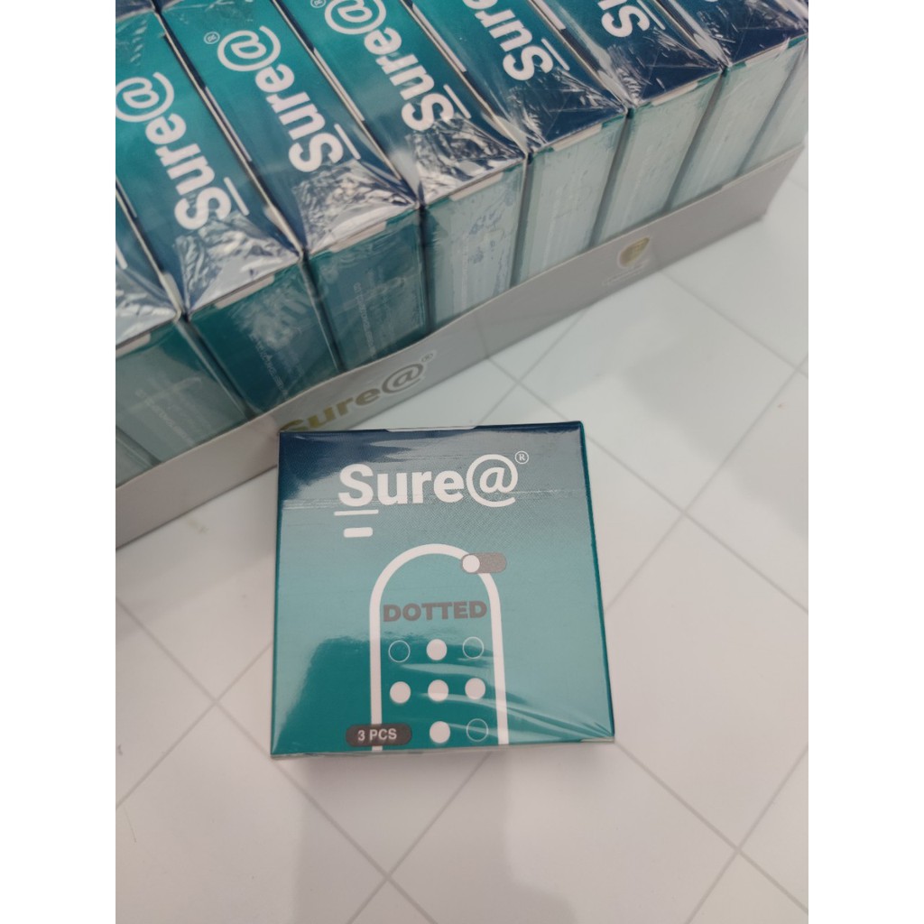 Bao cao su siêu mỏng ULTRA THIN &amp; DOTTED Sure @ ( 3 cái/ hộp) mang lại cảm giác chân thật [ có che tên ] - Soleil Care