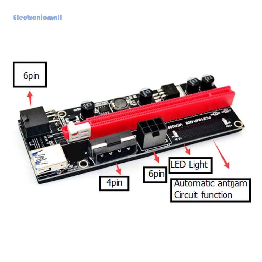 ElectronicMall01 PCI-E Riser Card PCI Express 1X to 16X Extender PCIe Adapter 4Pin 6Pin Power