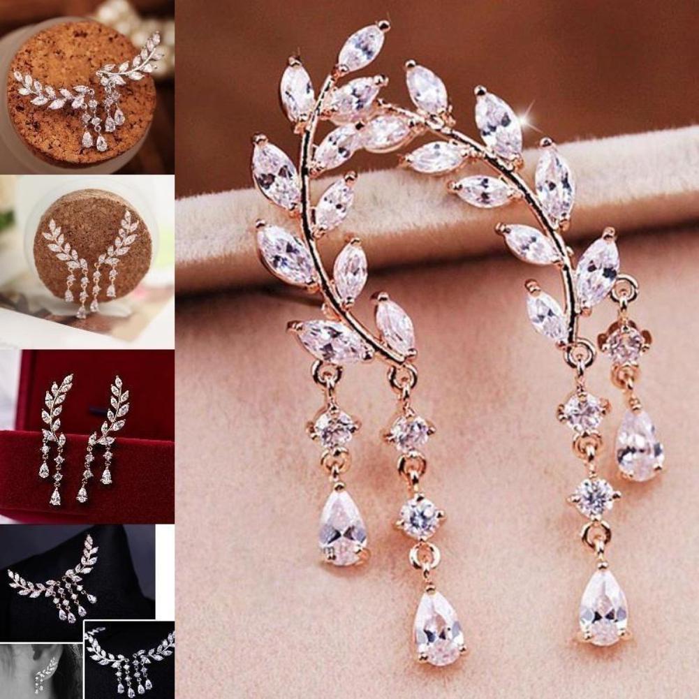 1 Đôi Bông Tai Hình Chiếc Lá Gắn Đá Thời Trang Cho Nữ