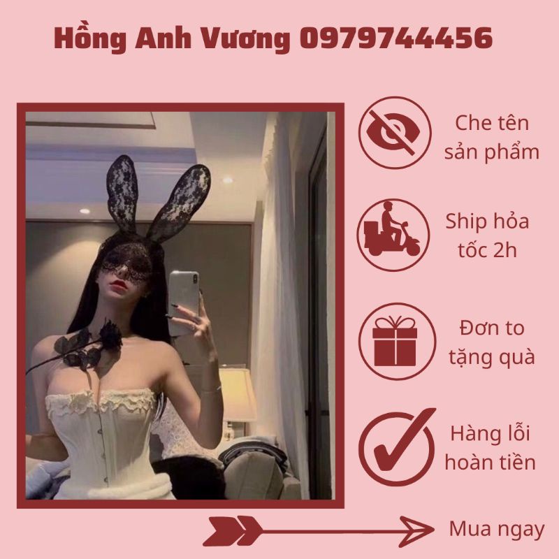 Bờm ren tai thỏ kèm mặt nạ sexy gợi cảm