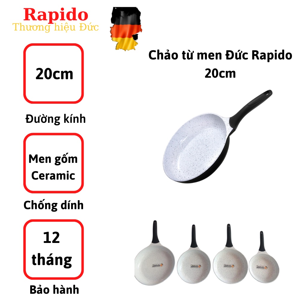 [HÀNG CHÍNH HÃNG] Chảo chống dính,Chảo từ men Đức Rapido 20cm,24cm,28cm đáy phẳng RP20-RF, RP24-RF, RP28-RF