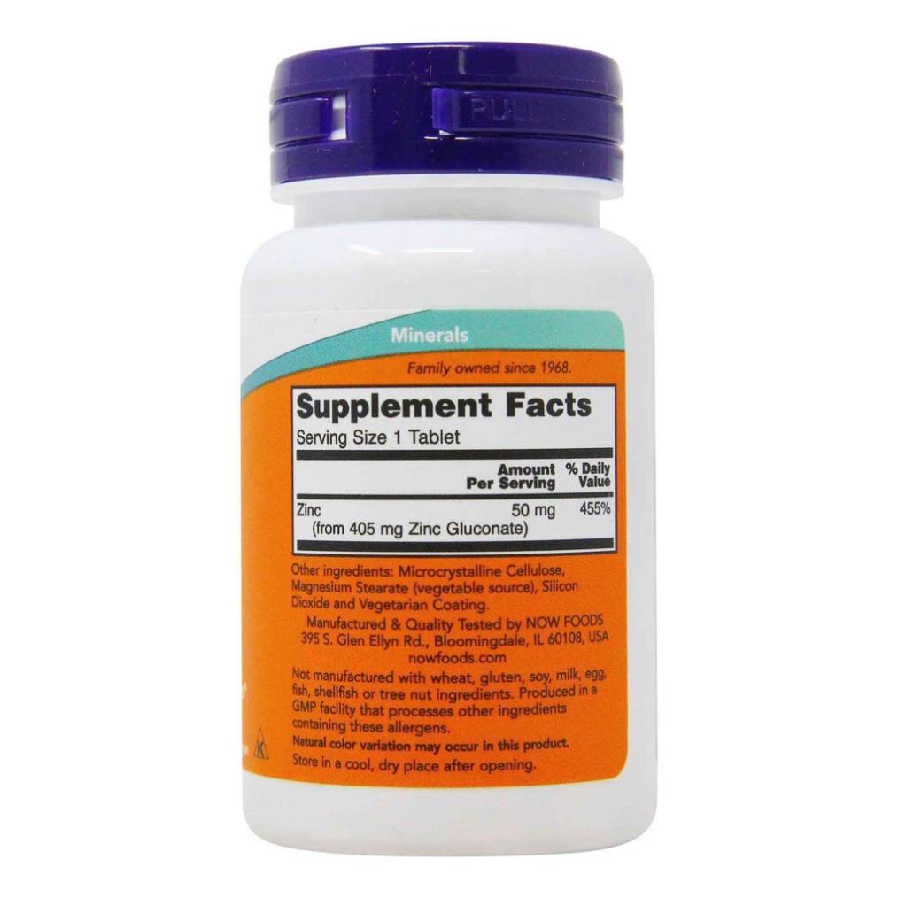 ZINC KẼM Giúp Tăng Test Giảm Mụn Tăng Sinh Lý Tăng Miễn Dịch Bảo Vệ Cơ Thể NOW ZINC GLUCONATE 50MG