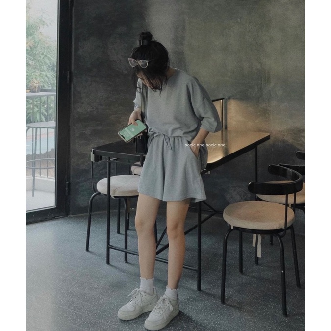 (Ảnh thật) Set áo tay lỡ oversize kèm short dày dặn nam nữ đều mặc được