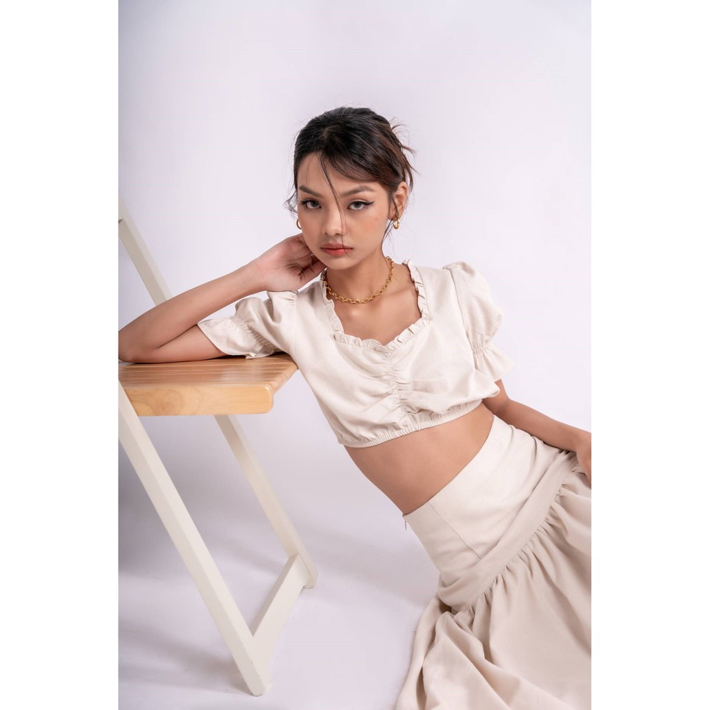 OLALASTUDIO Set linen áo croptop và chân váy dài Eugen Linen Set