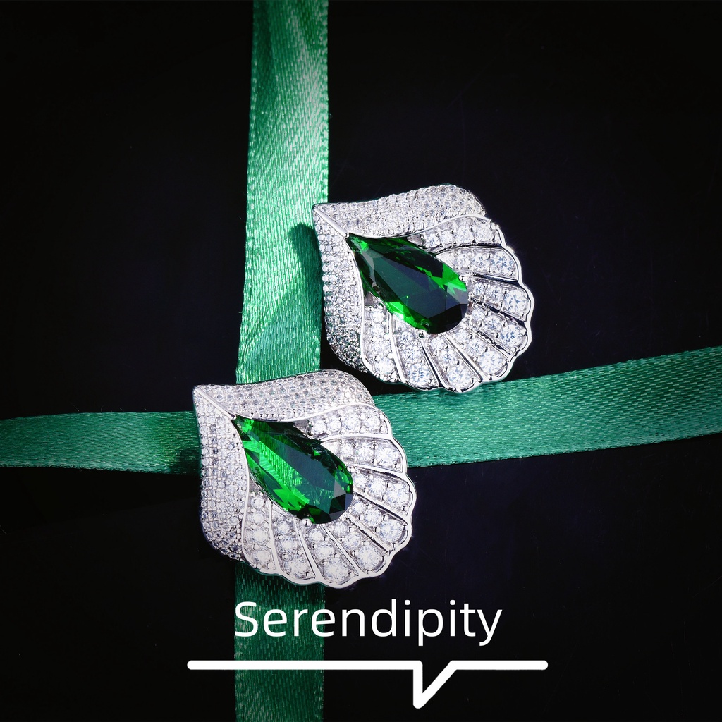 Khuyên Tai Hình Giọt Nước Đính Đá Ngọc Lục Bảo Hình Giọt Nước Thanh Lịch Mới-JHS4-E