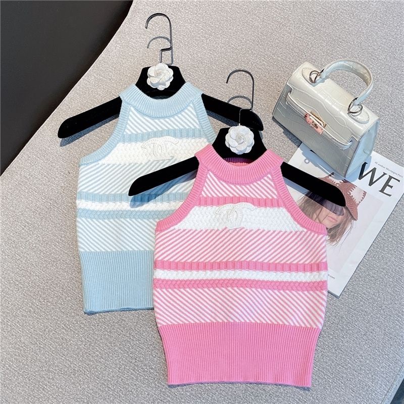 Jiashucheng Áo Dệt Kim Không Tay Ôm Dáng Vừa Vặn Với Thiết Kế Sọc Màu Tương Phản Phong Cách Châu Âu Mùa Xuân Hè