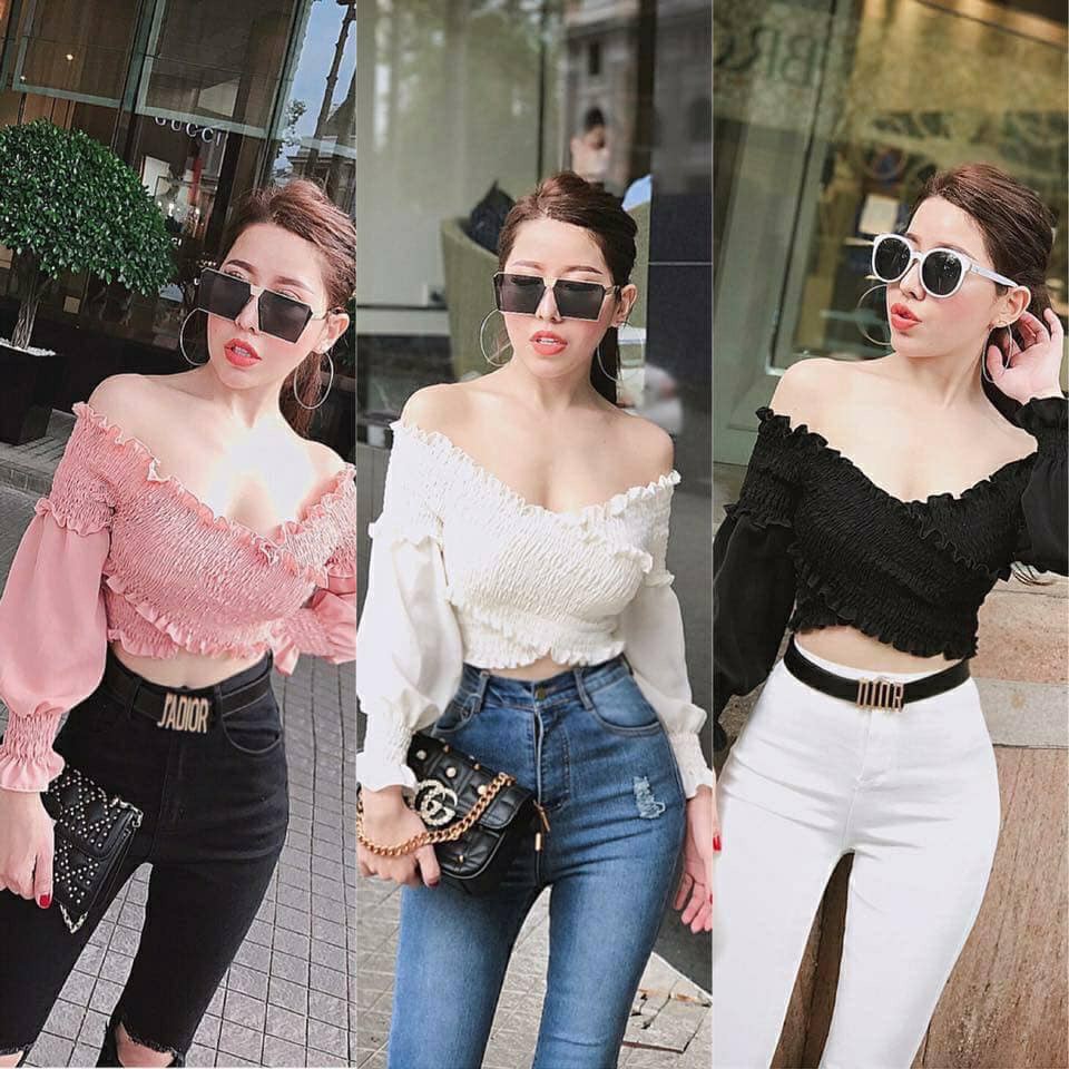 Áo voan kiểu đắp chéo tay bồng cực xinh