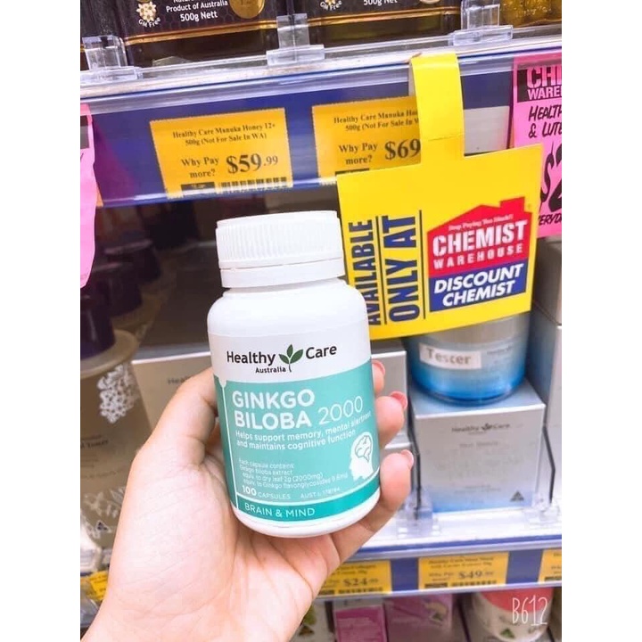 Bổ não Úc Healthy Care Ginkgo Biloba 2000mg -  Lọ100 viên