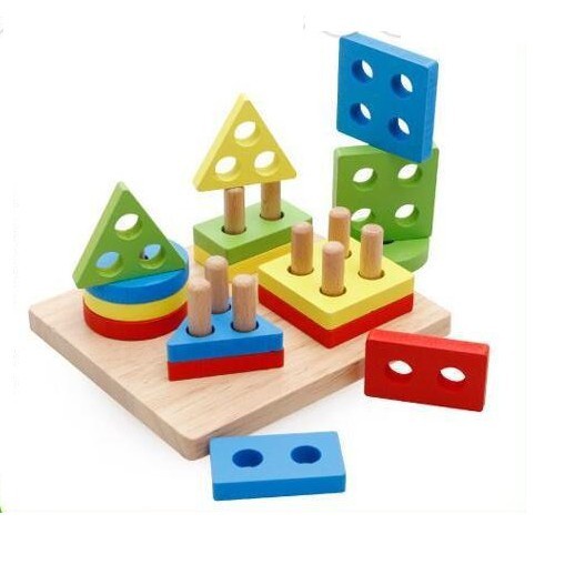 Đồ chơi gỗ Montessori thả hình khối 4 cọc cho bé - Đồ chơi thông minh cho bé, phát triển trí tuệ