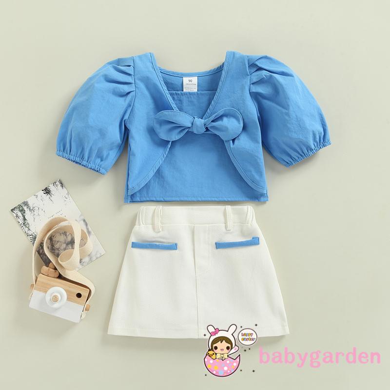 Bộ Áo Thun Tay Ngắn Màu Trơn Phối Chân Váy Chữ A Thời Trang Mùa Hè Dễ Thương Cho Bé Gái 2-7 Tuổi