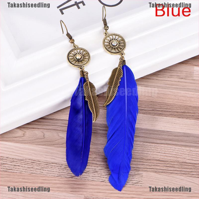 Bông Tai Lông Vũ Tua Rua Dài Phong Cách Boho