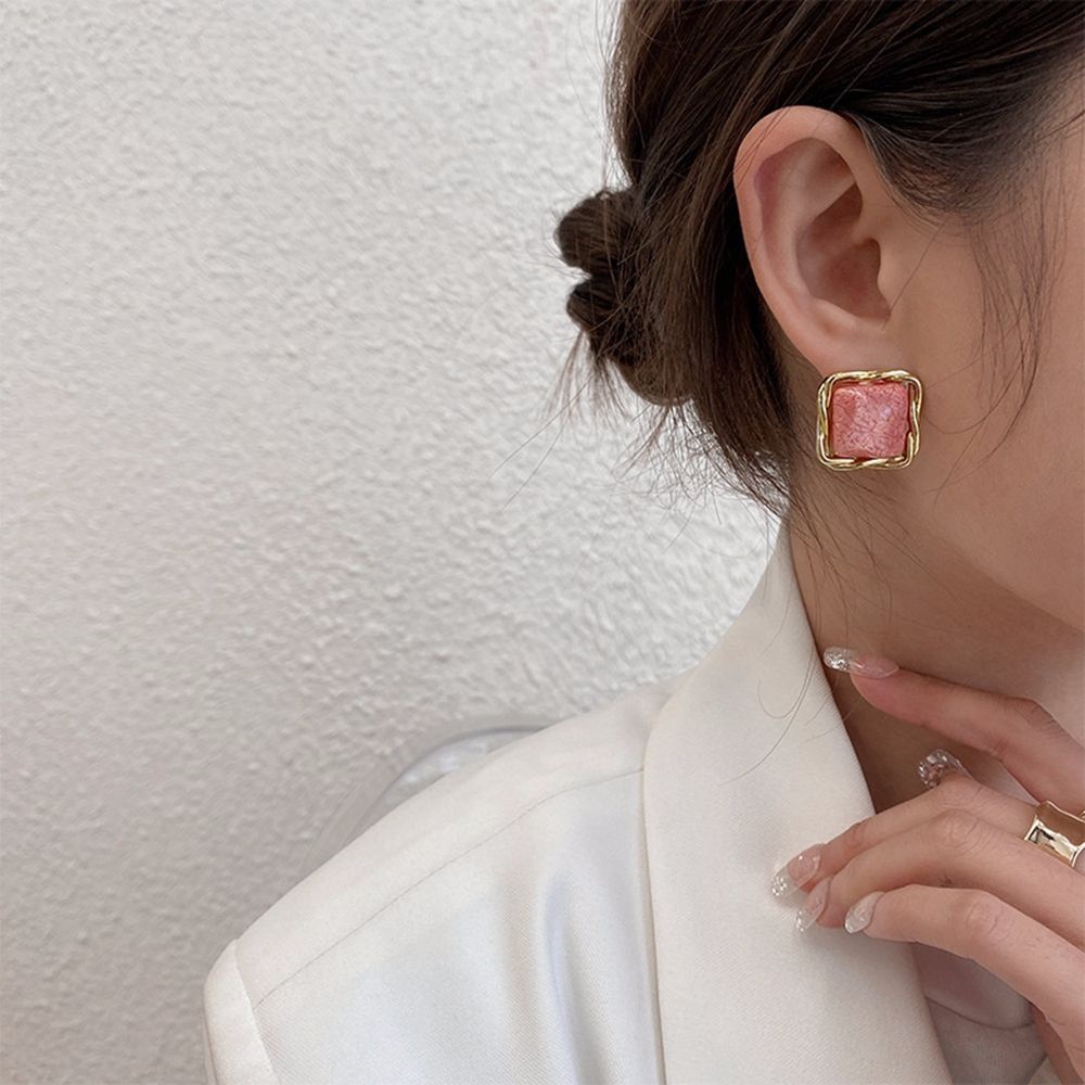 Bông tai hình vuông xoắn bằng hợp kim acrylic nhiều màu sắc phong cách Hàn Quốc cổ điển cho nữ