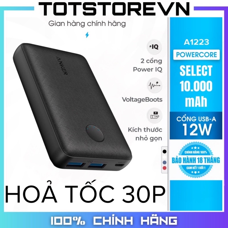 Sạc dự phòng Anker PowerCore Select 10000 - A1223 Chính hãng