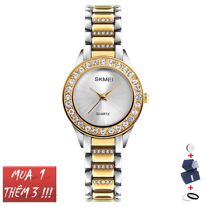 Đồng hồ nữ Skmei 1262 dây thép cao cấp mặt tròn đính đá Bán lẻ giá sỉ