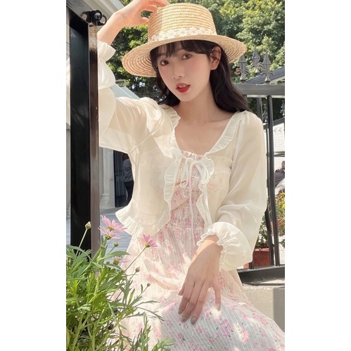 Áo Khoác Ngoài Cadigan Mỏng Mặc Ngoài Váy Nhiều Màu Chất Chiffon Dài Tay Điệu Buộc Dây Tiểu Thư Style Hàn Quốc