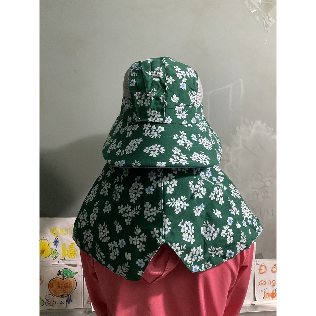 Khẩu trang nón Duy Ngọc vành tròn chất liệu cotton hoa nhỏ nhiều màu, dây kéo 1 bên, thích hợp cho mọi thời tiết