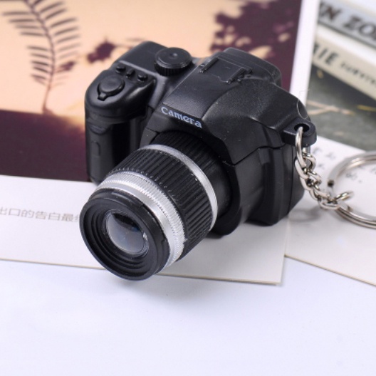 Móc chìa khóa hình máy ảnh có nút chụp phát âm thanh, ánh sáng