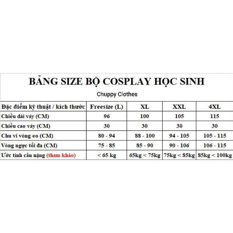 Đồ hóa trang FREESIZE, BIGSIZE từ 45-100kg