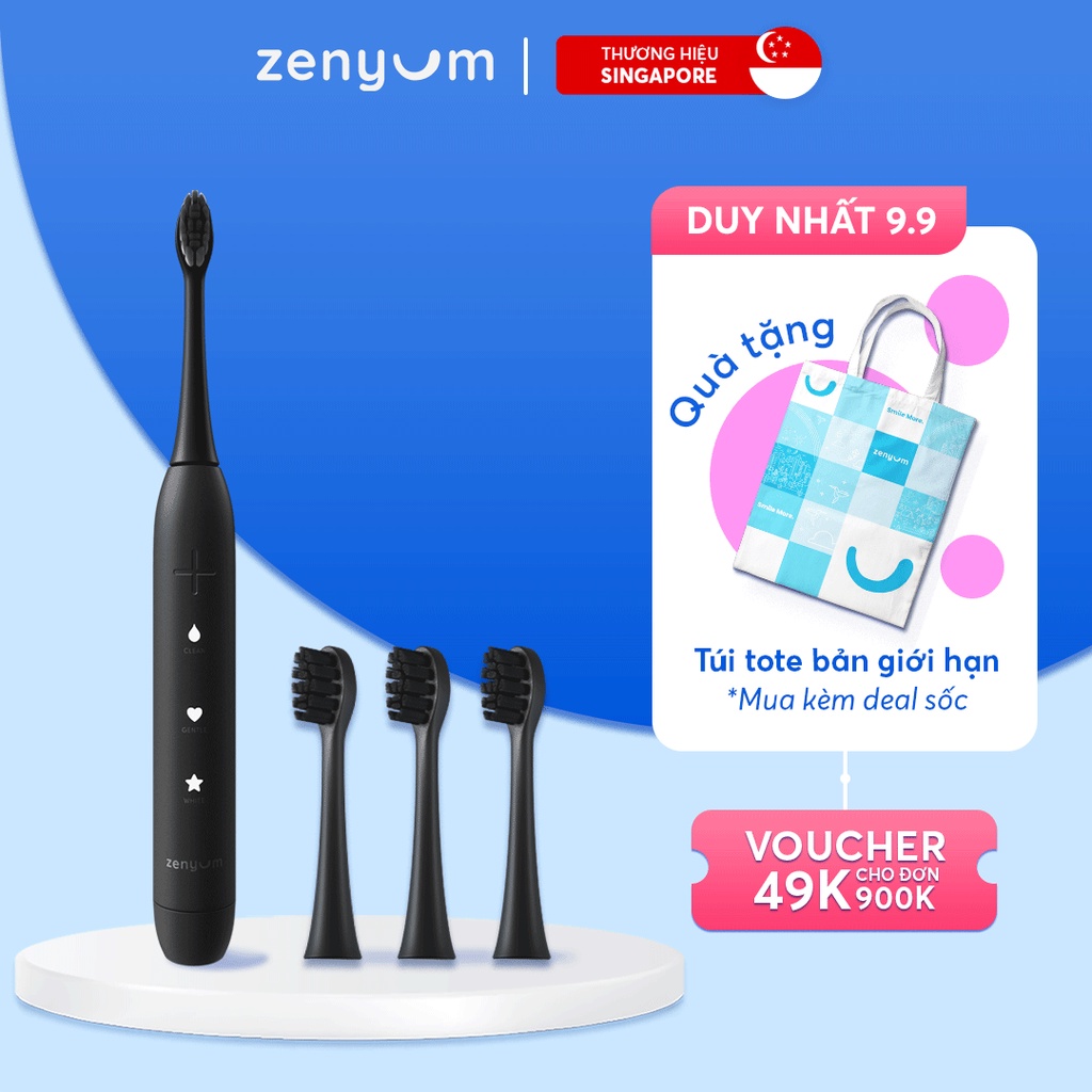 Bộ Bàn Chải Điện Zenyum Sonic & 3 Đầu Thay Thế Đen/Trắng/Xanh Dương