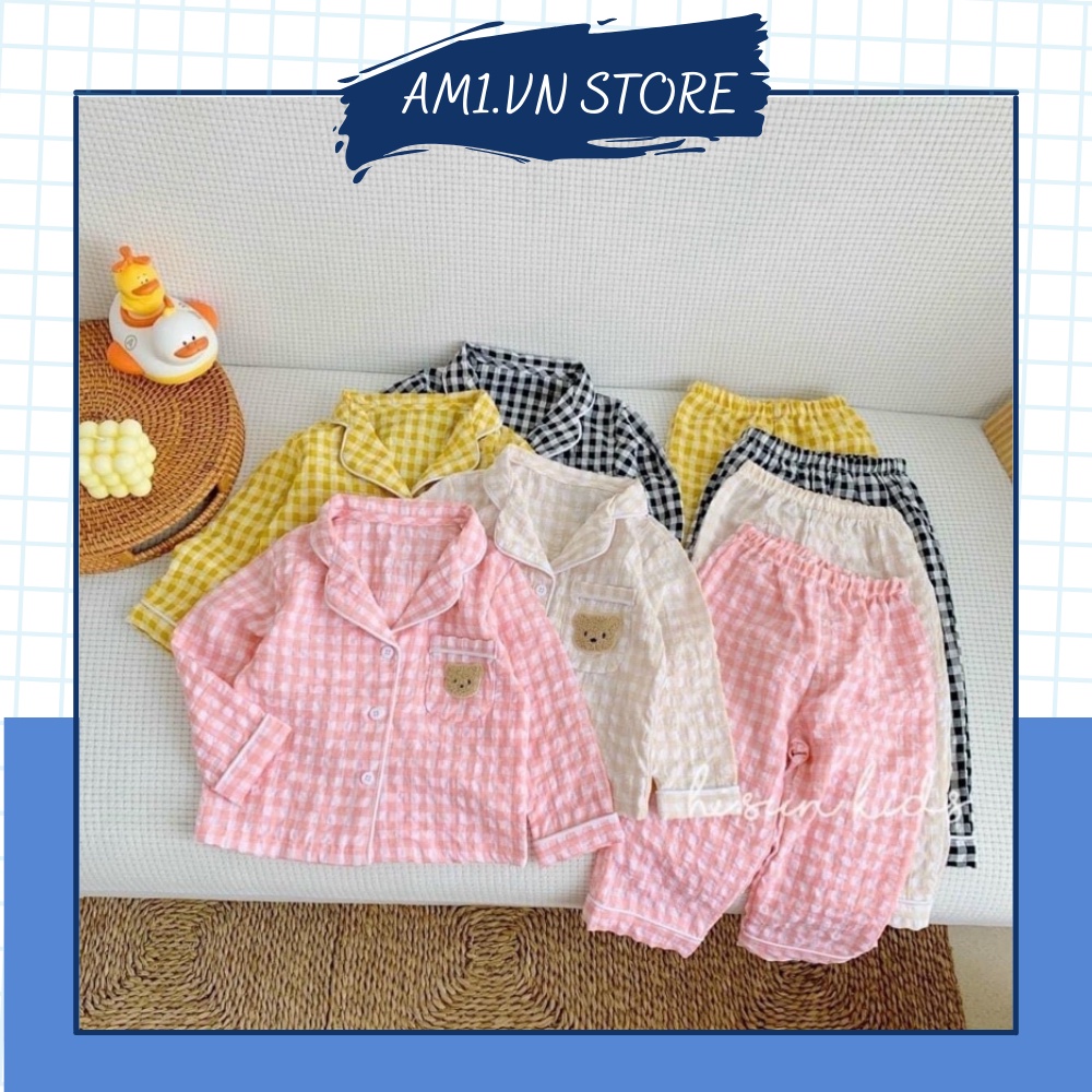(9-30kg) Đồ bộ bé trai và đồ bộ bé gái pijama kẻ caro cộc tay và dài tay TTR120 TTN121 TTR299