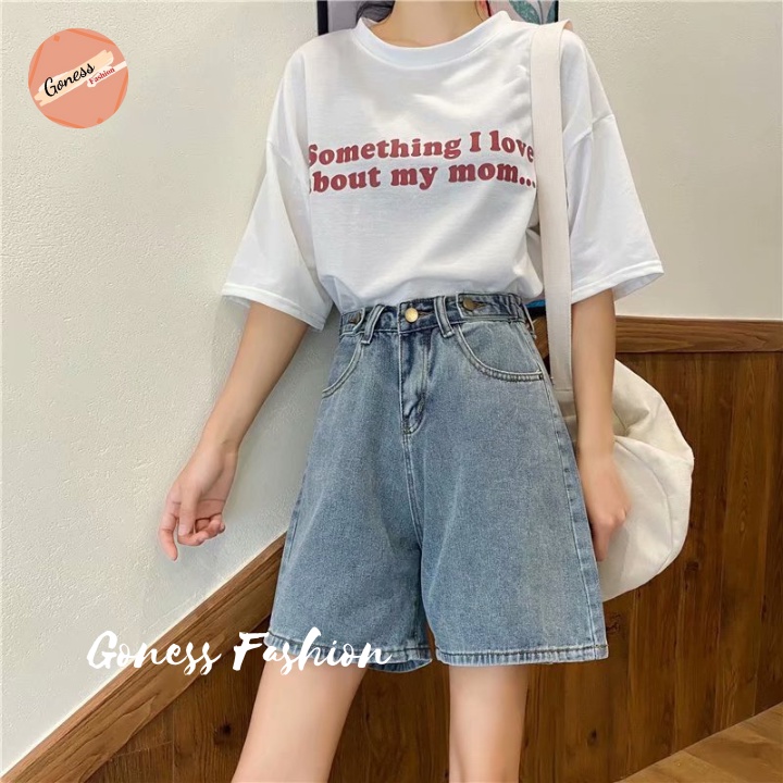 Quần short jeans nữ Goness cạp cao trơn màu xanh denim phong cách Hàn Quốc qs256
