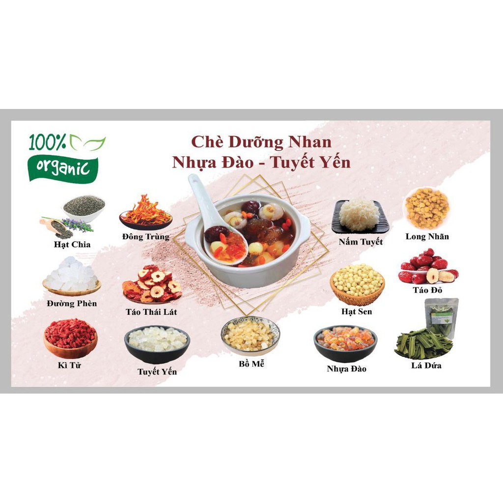 Chè dưỡng nhan (13 vị sét đặc biệt có thêm đông trùng hạ thảo, nấm tuyết) 500 gram - Tặng bình thủy tinh 500ML