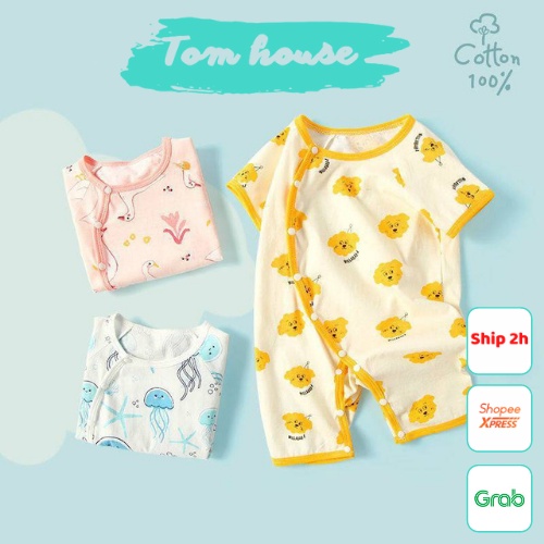 Bộ Áo Liền Quần Đùi Cúc Giữa Vạt Chéo Mỏng Mát Cho Bé Sơ Sinh Mùa Hè 𝟐𝟗𝐁𝐃D𝐔