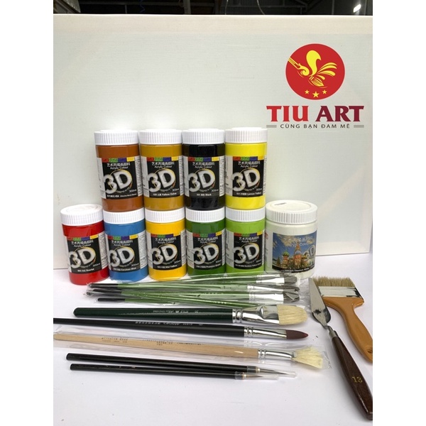 Combo Màu+Bút Vẽ Tường chuyên nghiệp đầy đủ (màu vẽ trong nhà, trên toan)