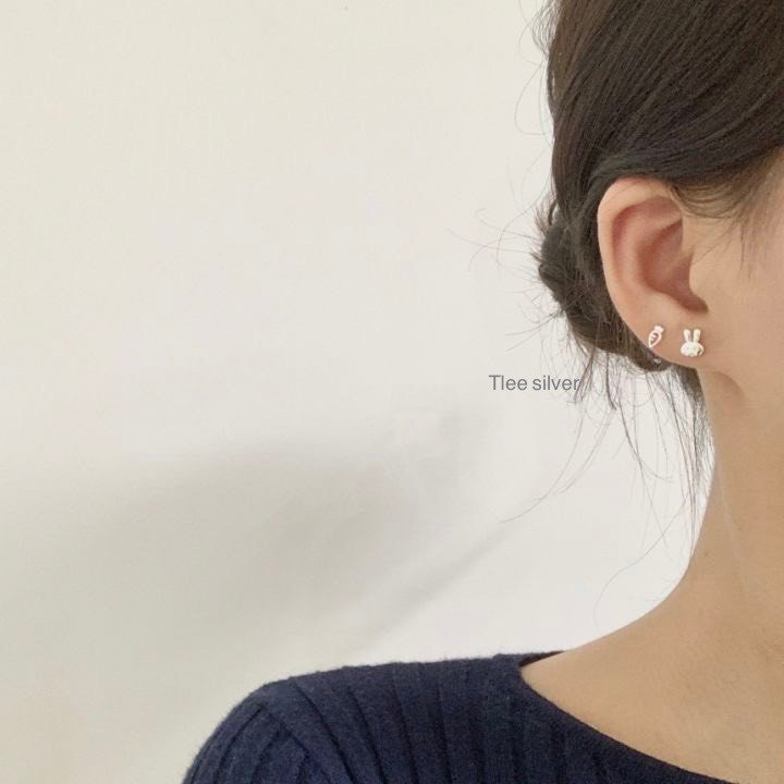 Khuyên tai bạc Tlee, bông tai cà rốt , thỏ mini cute - TleeJewelry