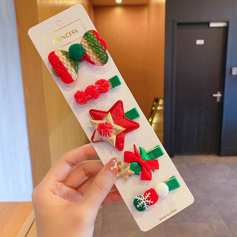 Set kẹp tóc mỏ vịt  phong cách Giáng Sinh đáng yêu dành cho bé gái