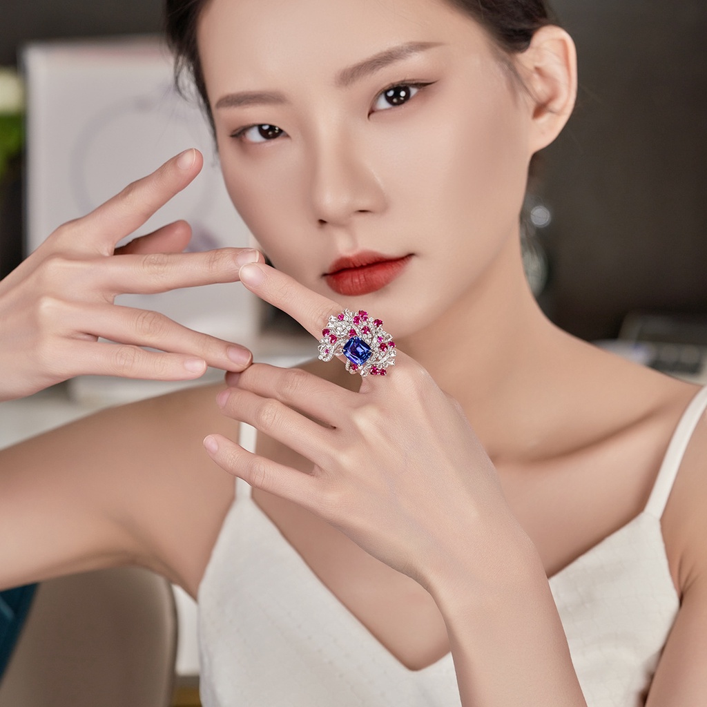 Nhẫn Mạ Bạc 925 Hình Hoa Trái Tim Có Thể Điều Chỉnh Kích Cỡ