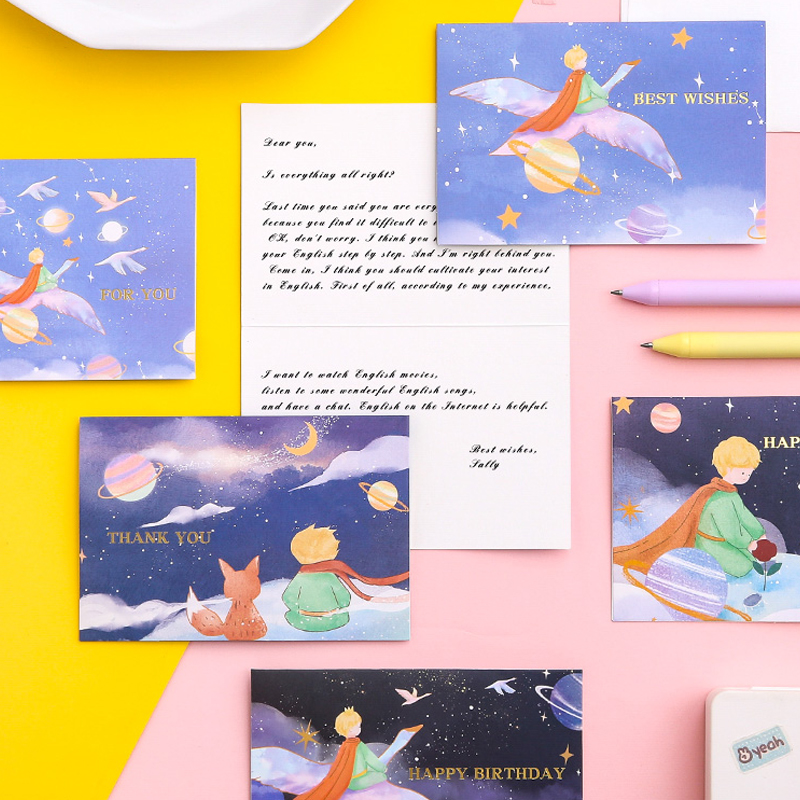6 Pcs Cute Little Prince Bronzing Holiday Wishes Thank You Greeting Card