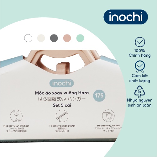 Móc áo xoay vuông  Inochi - Hara 175 màu Trắng ngọc/Trắng kem/ Ghi sữa/ Hồng nhạt/ Xanh bạc hà