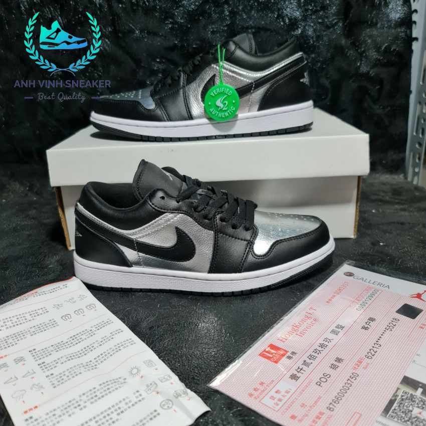 Giày thể thao sneaker nam nữ jordan 1 cổ thấp màu đen bạc