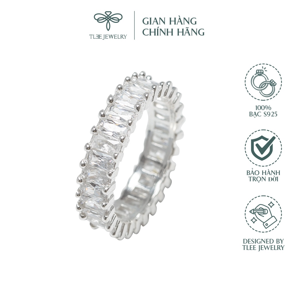 Nhẫn bạc TLEE nạm đá chữ nhật kết cao cấp NCJ A0160
