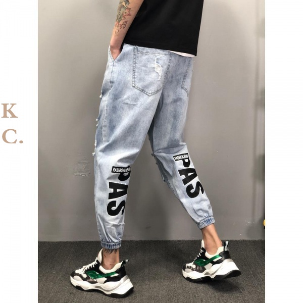 KC.Denim Quần Denim Nam Phong Cách Nhật Bản Dạo Phố Quần Jean Rách Mùa Hè Mỏng Phong Cách Quần Rời Q
