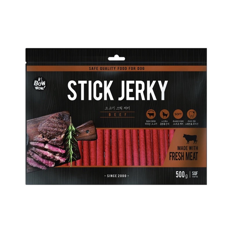 Snack Bánh Thưởng Dạng Que Mềm Stick Jerky Bowwow Vị Bò 500g