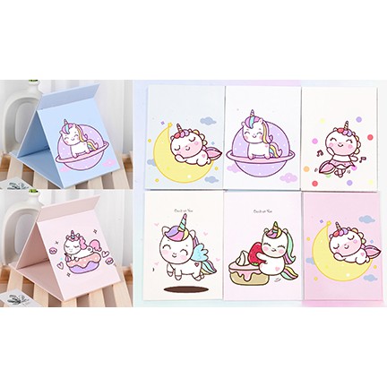 Gương gập ba anh em gấu GGI5 gương 13*17cm Hoạt hình cute molang pusheen gấu brown tonton kakao khủng long ngựa thần