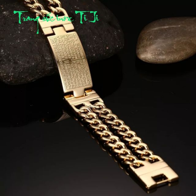 Lắc nam inox khắc thập tự và kinh thánh