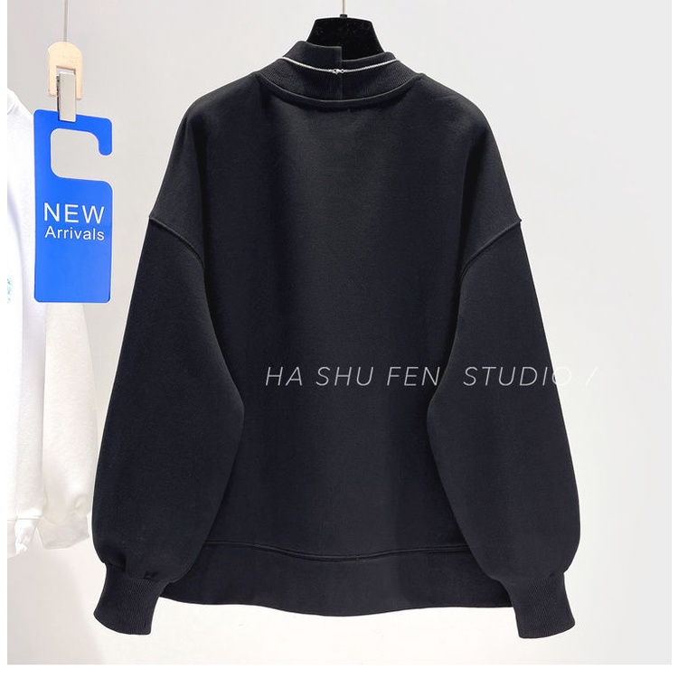 Áo Sweater Tay Dài Cổ Cao Dáng Rộng Màu Sắc Đơn Giản Trẻ Trung